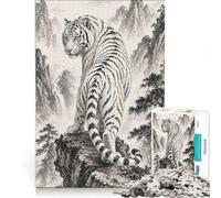 Puzzle da 1000 pezzi per adolescenti con dipinto a inchiostro di tigre bianca giocattolo decorativo da parete per divertimento in famiglia per rafforzare l'amore tra le coppie 38x26cm