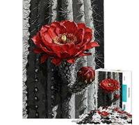 Puzzle da 1000 pezzi per adolescenti con dipinto di cactus rosso e fiori puzzle per adulti gioco rilassante decorazione murale che aiuta ad allenare il cervello (dimensioni 38x26cm)