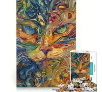 Puzzle da 1000 pezzi per adolescenti con dipinto psichedelico raffigurante il volto di un gatto gioco rilassante sfida impegnativa compleanno 38x52cm