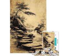 Puzzle da 1000 pezzi per adolescenti con disegno a inchiostro di una cascata di pietre puzzle per adulti giocattolo fai da te gioco di analisi e logica stimolante regalo (dimensioni 38x52cm)