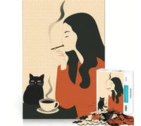 Puzzle da 1000 pezzi per adolescenti con donna che fuma e gatto,gioco cognitivo,perfetto per lo sviluppo cognitivo,senza spazi vuoti,compatto e divertente per il tempo libero in famiglia (38x26cm)