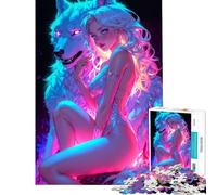 Puzzle da 1000 pezzi per adolescenti con donna lupo sexy al neon Difficile e stimolante ma divertente e spiritoso Giocattolo decorativo da parete Adatto a partire dai 14 anni (38x52cm)