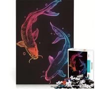 Puzzle da 1000 pezzi per adolescenti con due carpe koi giapponesi al neon gioco per famiglie decorazione da parete per rafforzare l'amore tra le coppie 38x26cm