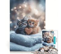 Puzzle da 1000 pezzi per adolescenti con due gattini e un cuore gioco per famiglie decorazione da parete per rafforzare l'amore tra le coppie 50x75cm