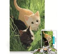 Puzzle da 1000 pezzi per adolescenti con due gattini nell'erba alta gioco per famiglie decorazione da parete per rafforzare l'amore tra le coppie 38x26cm