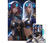 Puzzle da 1000 pezzi per adolescenti con due guerriere anime tema videogiochi difficile e stimolante decorazione murale giocattolo fai da te per ragazzi dai 14 anni in su (38x26cm)