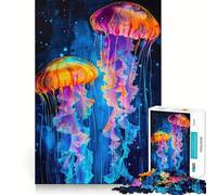 Puzzle da 1000 pezzi per adolescenti con due meduse al neon, ritagli precisi, divertente gioco di concentrazione, relax, regalo di compleanno (38x26cm)