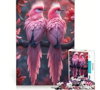 Puzzle da 1000 pezzi per adolescenti con due uccellini rosa su un ramo gioco per famiglie decorazione da parete per rafforzare l'amore tra le coppie 50x75cm