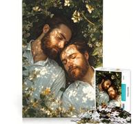 Puzzle da 1000 pezzi per adolescenti con due uomini gay sdraiati tra i fiori gioco rilassante antistress lista dei desideri con Babbo Natale 38x26cm