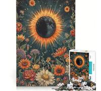 Puzzle da 1000 pezzi per adolescenti con eclissi solare completa e fiori, gioco pratico, assemblaggio di modelli, compleanno e Natale 38x52cm