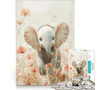 Puzzle da 1000 pezzi per adolescenti con elefantino tra i fiori, giocattolo fai da te, decorazione perfetta, con pezzi di forma casuale completamente ad incastro 38x52cm