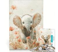 Puzzle da 1000 pezzi per adolescenti con elefantino tra i fiori, giocattolo fai da te, decorazione perfetta, con pezzi di forma casuale completamente ad incastro 50x75cm