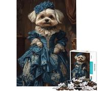 Puzzle da 1000 pezzi per adolescenti con elegante cane maltese in abito vittoriano blu gioco educativo e stimolante per tutta la famiglia divertente e spiritoso ideale come regalo di compleanno