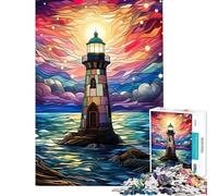 Puzzle da 1000 pezzi per adolescenti con faro e vetrata artistica difficile e stimolante decorazione per la casa gioco rompicapo adatto a persone dai 14 anni in su (50x75cm)