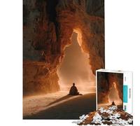 Puzzle da 1000 pezzi per adolescenti con figura in meditazione all'ingresso di una grotta Sfida per l'intelligenza e il cervello Giocattolo avvincente e rilassante per tutta la famiglia Opera