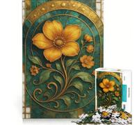 Puzzle da 1000 pezzi per adolescenti con fiore dorato e vetrata artistica, gioco divertente, allena la mente e la mano, gioco di sfida unico 38x26cm