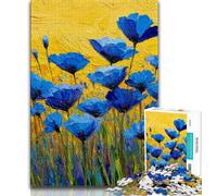 Puzzle da 1000 pezzi per adolescenti con fiori di papavero blu, dipinto a olio, gioco per famiglie, antistress, sfida difficile, migliora l'amore tra coppie (38x26cm)