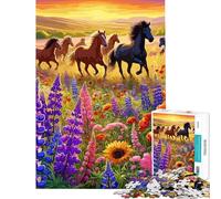 Puzzle da 1000 pezzi per adolescenti con fiori selvatici e cavalli selvaggi gioco per adulti e famiglie sfida difficile da completare (dimensioni 50x75cm)