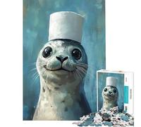 Puzzle da 1000 pezzi per adolescenti con foca nel cappello Difficile e stimolante ma divertente e spiritoso Giocattolo decorativo da parete Adatto a partire dai 14 anni (50x75cm)