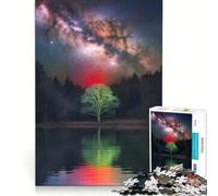 Puzzle da 1000 pezzi per adolescenti con galassia sopra un lago nella foresta, giocattolo decorativo da parete, per divertimento in famiglia, per rafforzare l'amore tra le coppie 50x75cm