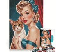 Puzzle da 1000 pezzi per adolescenti con gatta bionda pin-up, gioco impossibile, interazione genitore-figlio, regalo stimolante 38x52cm