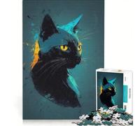 Puzzle da 1000 pezzi per adolescenti con gatti neri che si guardano, gioco educativo, allena la mente e la mano, collezione d'artista, belle arti 50x75cm