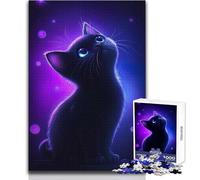 Puzzle da 1000 pezzi per adolescenti con gatto al neon che guarda le stelle, giochi educativi ma anche un regalo divertente e umoristico per compleanni, dimensioni 38x26cm