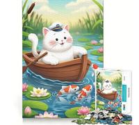 Puzzle da 1000 pezzi per adolescenti con gatto,barca e carpa koi,gioco di incastro preciso,sfida mentale,giocattolo per momenti di relax e divertimento,scena natalizia (38x26cm)