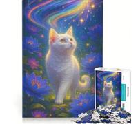 Puzzle da 1000 pezzi per adolescenti con gatto bianco in un paesaggio floreale da sogno giocattolo decorativo da parete per divertimento in famiglia per rafforzare l'amore tra le coppie 38x52cm