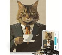 Puzzle da 1000 pezzi per adolescenti con gatto,caffè del mattino,stile vintage,bordi puliti,gioco di logica cognitiva,gioco di ozio,regalo di Natale (38x52cm)