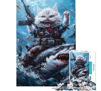 Puzzle da 1000 pezzi per adolescenti con gatto che cavalca uno squalo puzzle per adulti gioco rilassante che migliora la memoria ideale per compleanni e Natale (dimensioni 38x52cm)