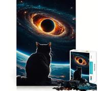 Puzzle da 1000 pezzi per adolescenti con gatto che fissa un buco nero,gioco dai bordi puliti,rompicapo cognitivo,gioco di ozio,regalo di Natale (38x52cm)