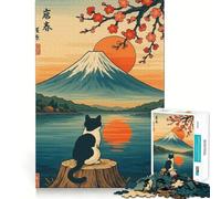Puzzle da 1000 pezzi per adolescenti con gatto che guarda il Monte Fuji,stile Ukiyo-e,intaglio fine,gioco divertente per allenare la concentrazione e per i momenti di tranquillità,regalo di Natale