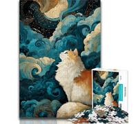 Puzzle da 1000 pezzi per adolescenti con gatto che guarda le stelle, aiuta il cervello a esercitare i giocattoli avvincenti per coltivare la pazienza, un'opera d'arte 38x26cm