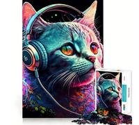 Puzzle da 1000 pezzi per adolescenti con gatto,cuffie,DJ,musica,taglio netto,artigianato,divertimento cognitivo,gioco per il tempo libero,Natale,arte per la casa (38x52cm)