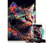 Puzzle da 1000 pezzi per adolescenti con gatto,cuffie,musica DJ,incastro preciso,gioco di sfida mentale,divertimento rilassante,scena natalizia (50x75cm)