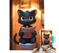 Puzzle da 1000 pezzi per adolescenti con gatto dei cartoni animati che legge il giornale sul water gioco educativo e stimolante per l'intelletto ideale come regalo di compleanno (dimensioni 75x50cm)