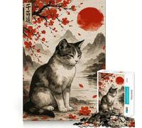 Puzzle da 1000 pezzi per adolescenti con gatto in un paesaggio giapponese,design dai bordi netti,gioco di logica cognitiva,gioco di svago,regalo di Natale (38x26cm)