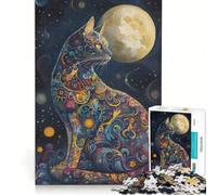 Puzzle da 1000 pezzi per adolescenti con gatto, luna e figura intera, giochi per famiglie, attività divertenti da fare a casa, collezione d'artista, belle arti 38x26cm
