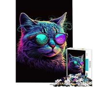 Puzzle da 1000 pezzi per adolescenti con gatto NERD al neon gioco educativo sfida giocattolo regalo per compleanni decorazione da parete (dimensioni 75x50cm)