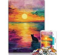 Puzzle da 1000 pezzi per adolescenti con gatto nero dipinto a olio, giocattoli per l'intrattenimento della famiglia, ideali come regalo per tutta la famiglia (75x50cm)