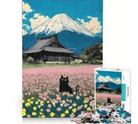 Puzzle da 1000 pezzi per adolescenti con gatto nero e monte Fuji, gioco per famiglie, decorazione da parete, per rafforzare l'amore tra le coppie 38x52cm