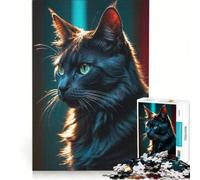 Puzzle da 1000 pezzi per adolescenti con gatto nero e occhi di smeraldo, antistress, stimolante e impegnativo, regalo di Natale o compleanno 38x52cm