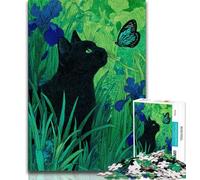 Puzzle da 1000 pezzi per adolescenti con gatto nero, sfida difficile contro lo stress, migliora l'amore tra coppie, 38x26cm