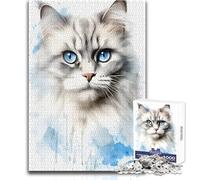 Puzzle da 1000 pezzi per adolescenti con gatto Ragdoll ad acquerello, rilassante, per il tempo libero, preciso, ad incastro, di precisione, dimensioni: 38x52cm