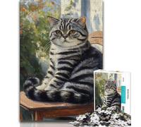Puzzle da 1000 pezzi per adolescenti con gatto seduto sulla sedia, puzzle per adolescenti, gioco a quiz ideale come regalo per tutta la famiglia (dimensioni 75x50cm)