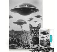 Puzzle da 1000 pezzi per adolescenti con gatto selfie e UFO,gioco divertente e stimolante per la mente,ideale per momenti di relax e comprimibilità,regalo di compleanno (38x52cm)