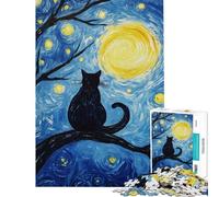 Puzzle da 1000 pezzi per adolescenti con gatto sotto un paesaggio notturno stellato puzzle per adulti gioco per famiglie divertente e spiritoso regalo di compleanno regali (Dimensioni 38x26cm)