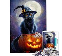 Puzzle da 1000 pezzi per adolescenti con gatto su zucca in una notte al chiaro di luna sfida per l'intelligenza giocattolo avvincente giochi divertenti difficile ottimo regalo (dimensioni 38x26cm)