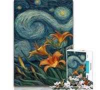 Puzzle da 1000 pezzi per adolescenti con gigli gialli nel cielo notturno, sfida difficile contro lo stress, migliora l'amore tra coppie, 50x75cm